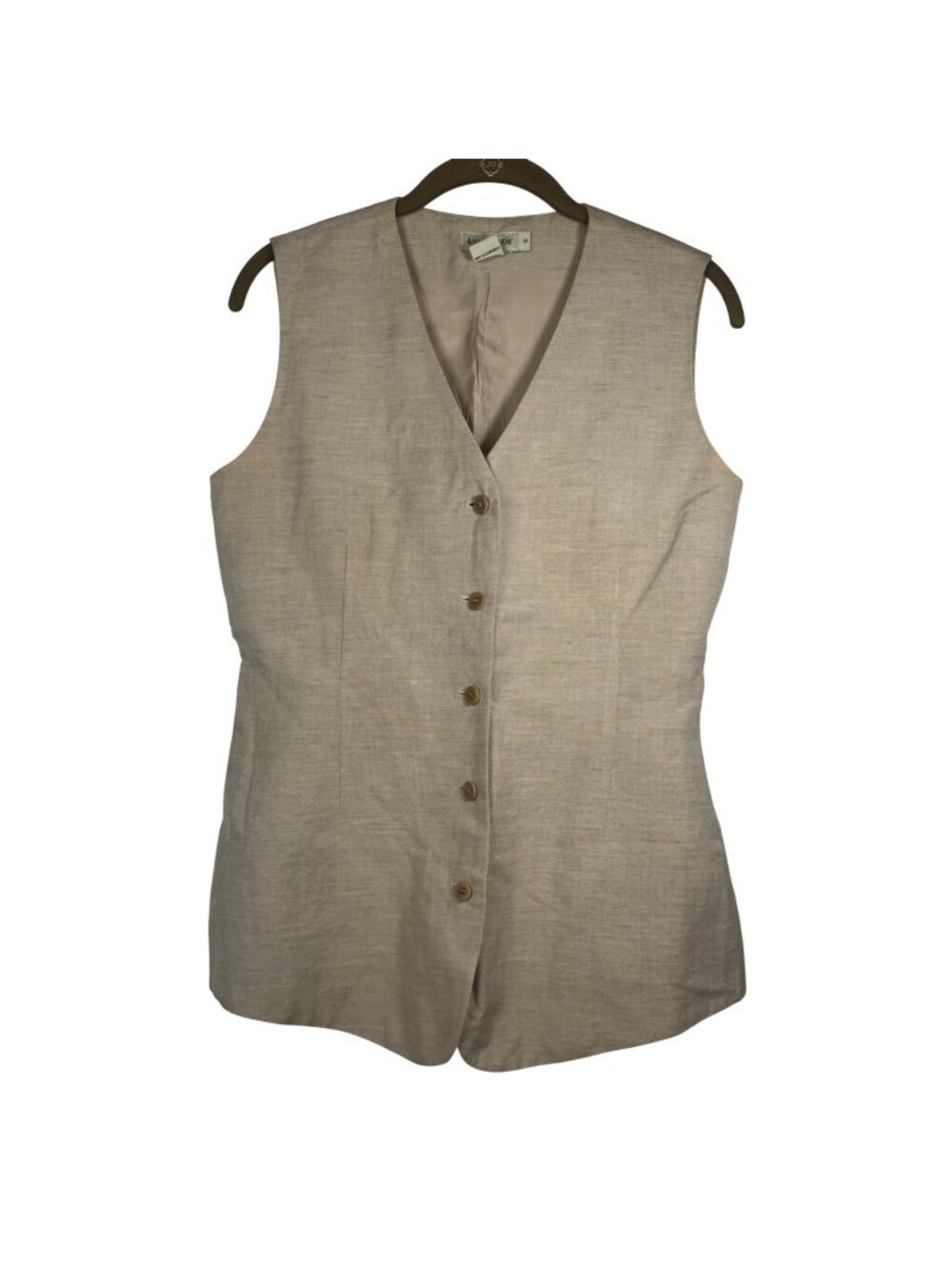 Ann Taylor 6 Beige Linen Blend Button Vest Classic Academia Quiet Luxury